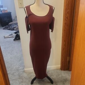 JustFab Wine Cold Shoulder Midi Dress